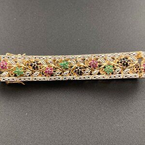 Wheeler Manuf. Sterling Silver Gold Vermeil Ruby Emerald Sapphire 7" Bracelet